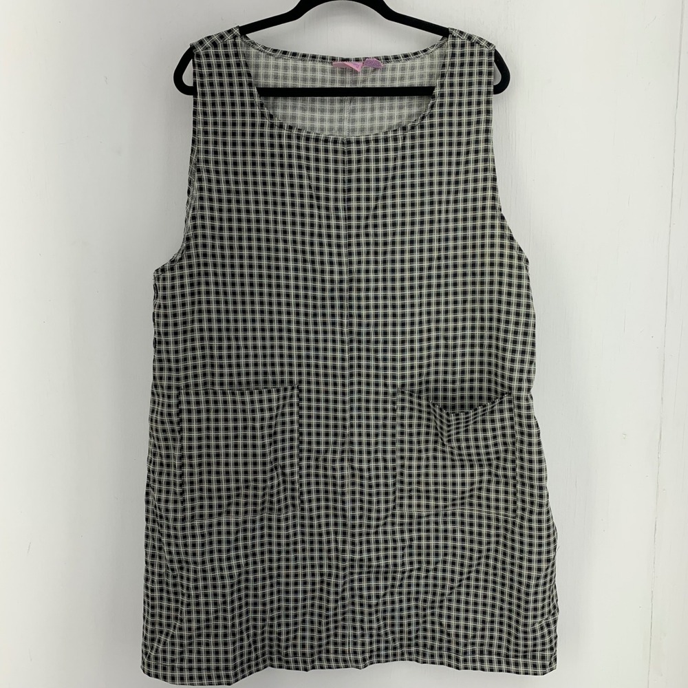 Classic Black White Jumper Dress Womens 22W Plaid Pinafore Pocket School Girl